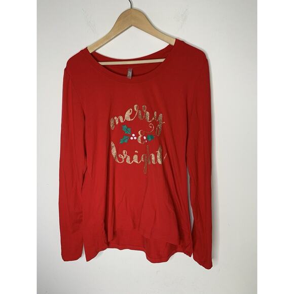 Simple Pleasures Womens Size L Long Sleeve Shirt Merry and Bright Christmas Red - Picture 1 of 7